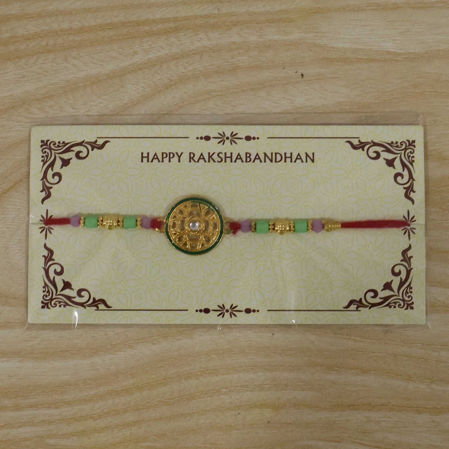 Antique Golden Floral Wheel Designer Rakhi - Image 7