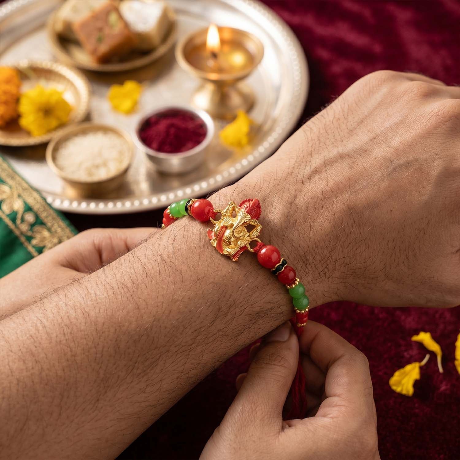 Antique Golden Ganesha Designer Rakhi - Image 3