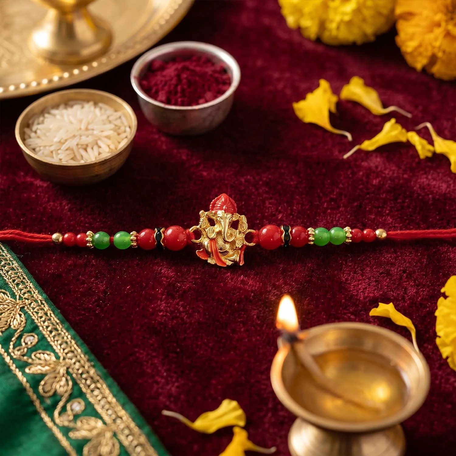 Antique Golden Ganesha Designer Rakhi - Image 4