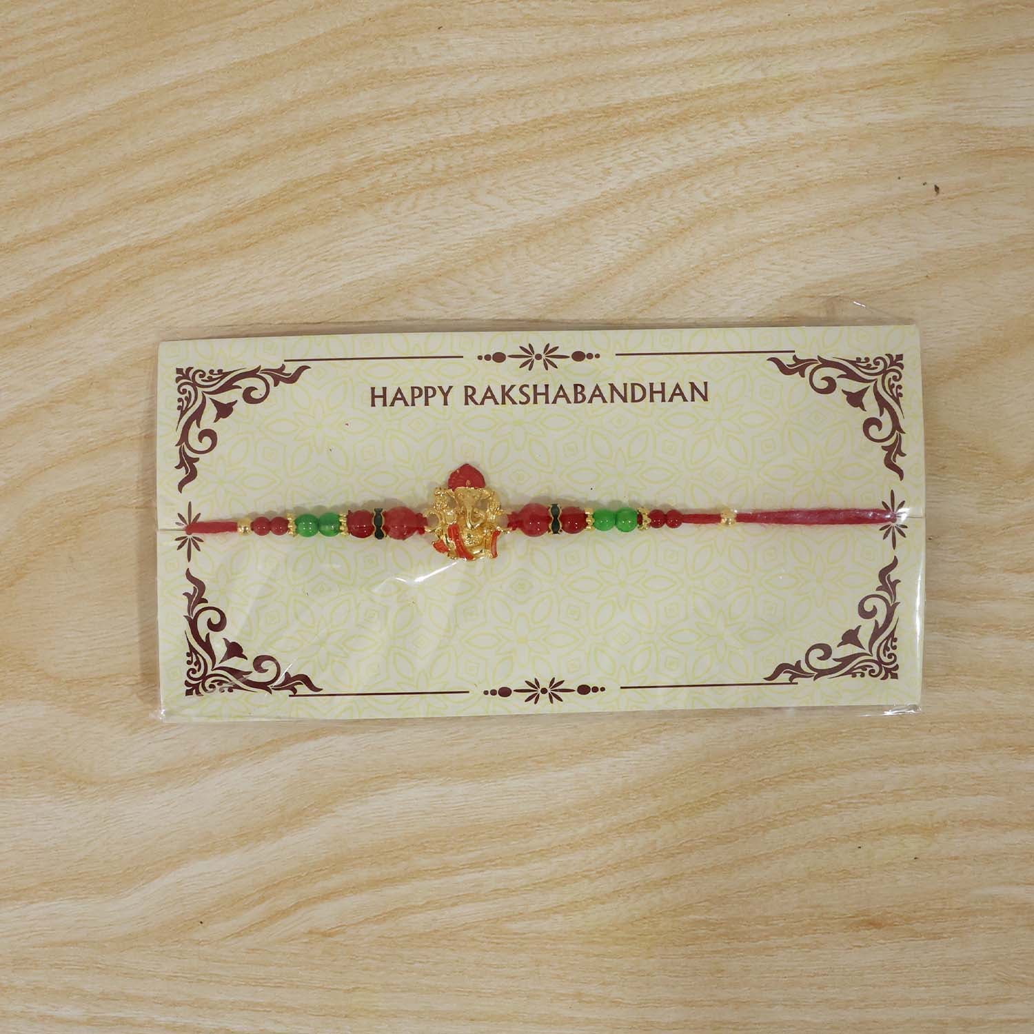 Antique Golden Ganesha Designer Rakhi - Image 7