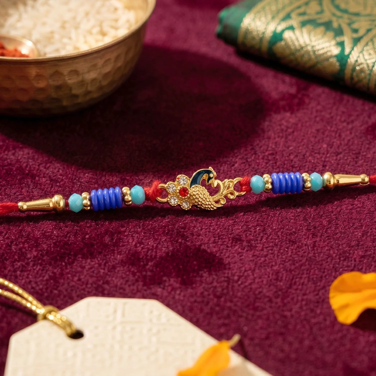 Antique Mini Peacock Designer Rakhi - Image 2