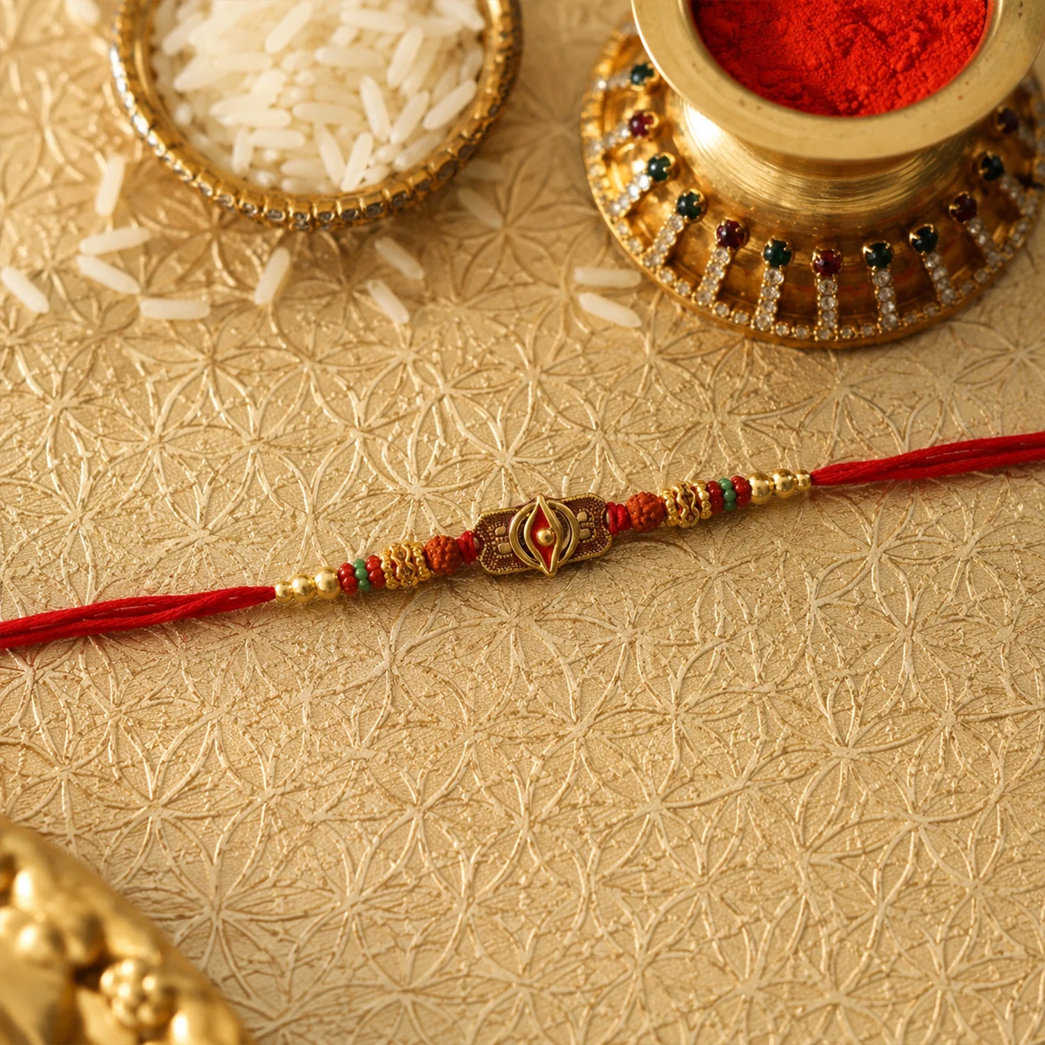 Antique Oxidized Rudraksha Designer Rakhi - Image 2