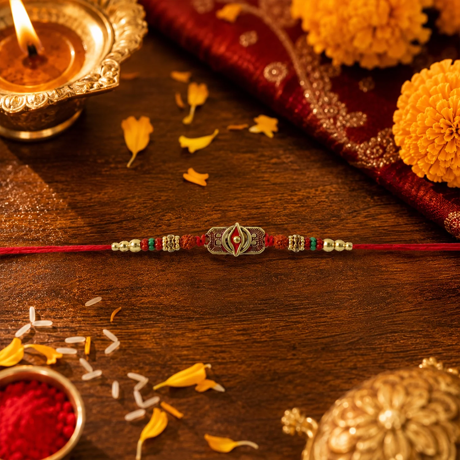 Antique Oxidized Rudraksha Designer Rakhi - Image 4