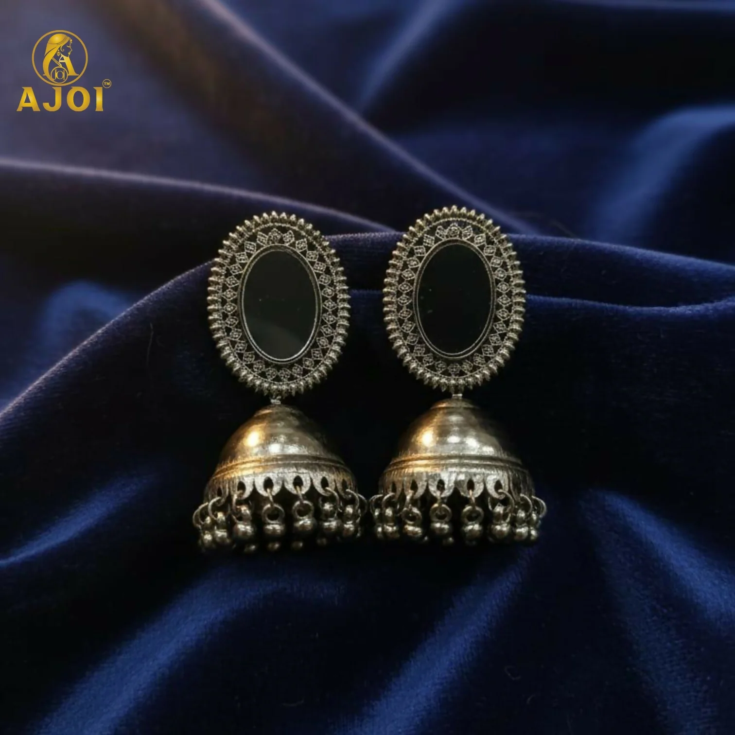 Antique Silver Mirror Jhumka Earrings - Image 4