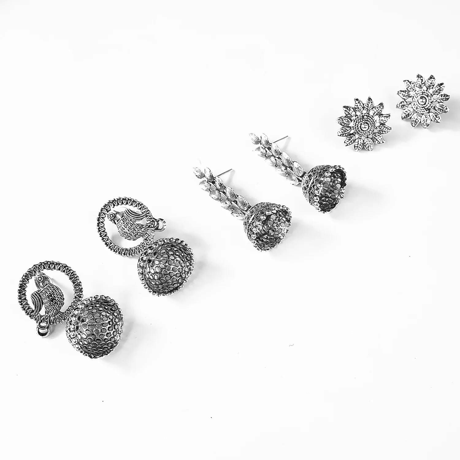 Women's Silver Plated Oxidized Combo Of 3 Jumka Dangled Earring - Image 4