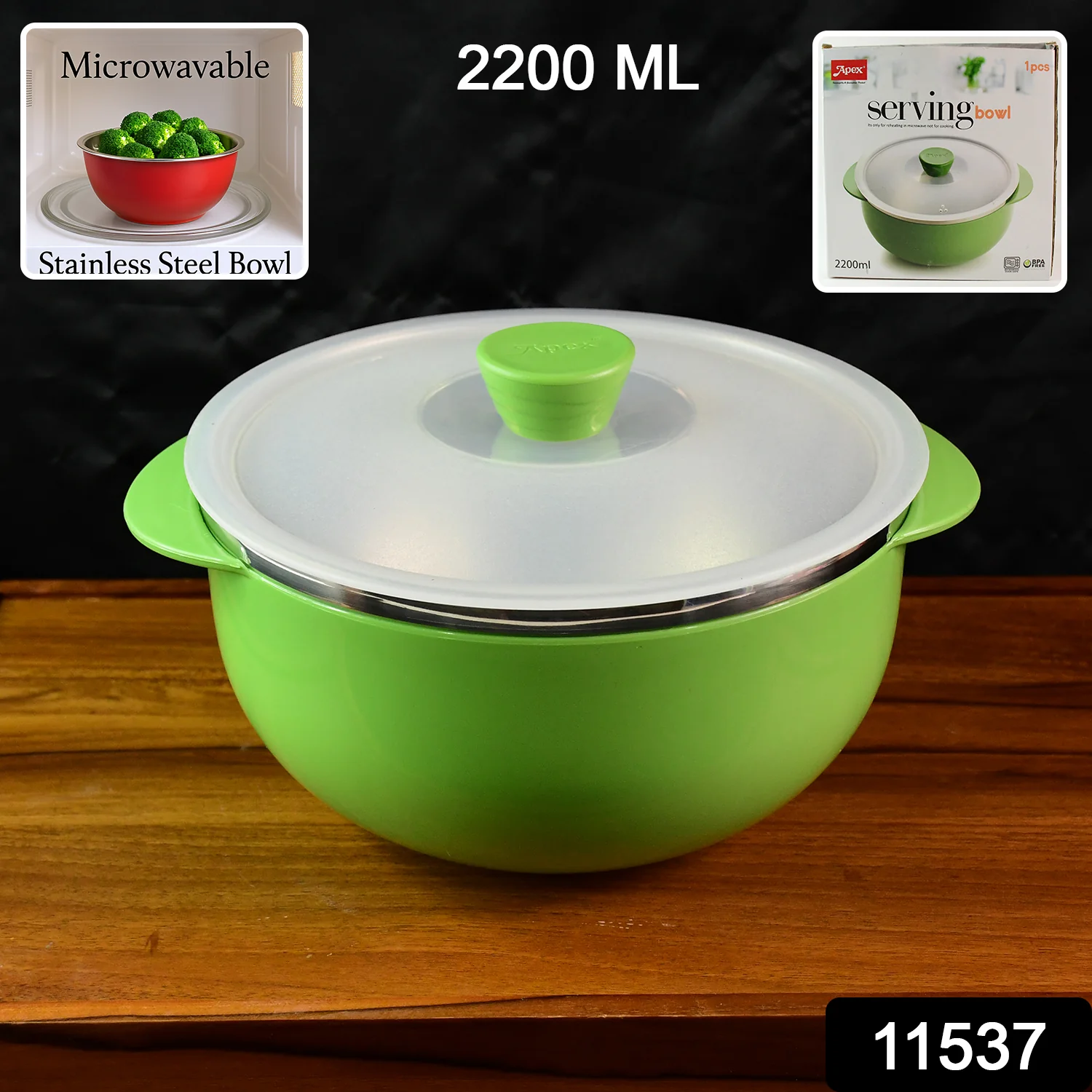 Apex 2200ml Microwave-Safe Plastic Serving Bowl with Lid (1 Pc) - Image 2