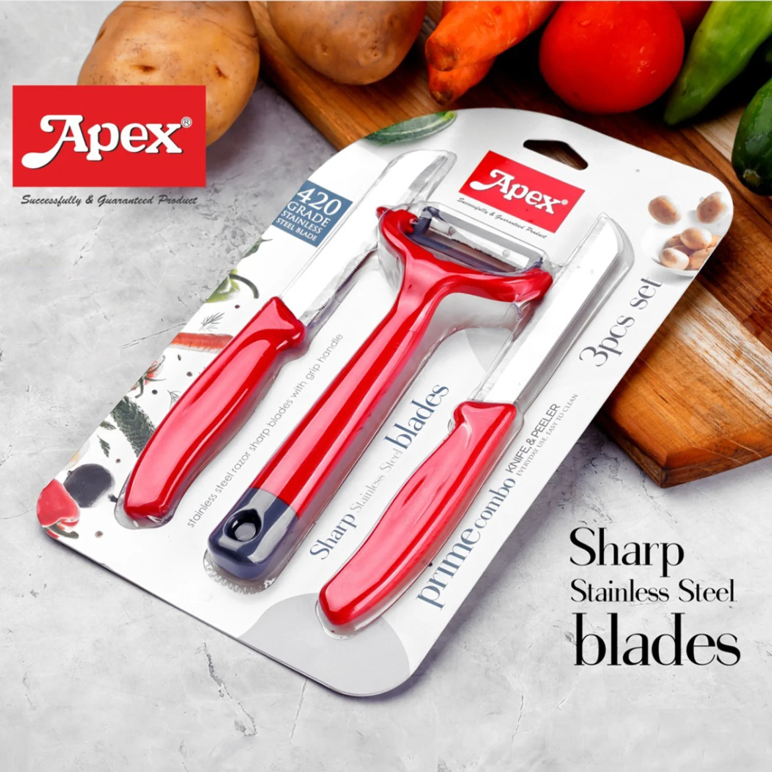 Apex 3-Piece Stainless Steel Kitchen Knife and Peeler Set - Image 6