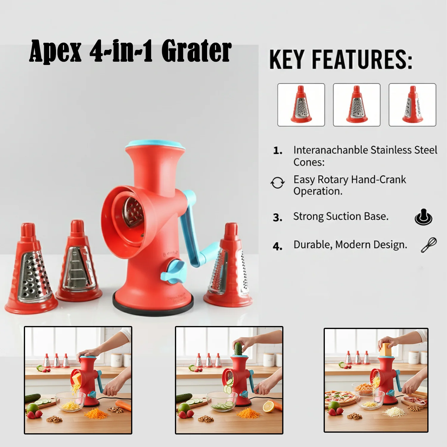 Apex 4 in 1 Signature Rotary Grater with Interchangeable Blades - Image 4