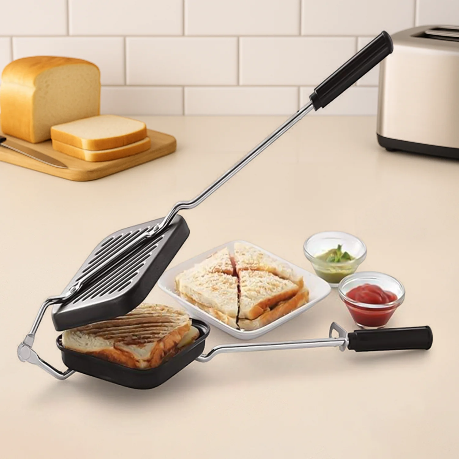 Apex Heavy Gauge Aluminium Grill Sandwich Toaster - Image 6