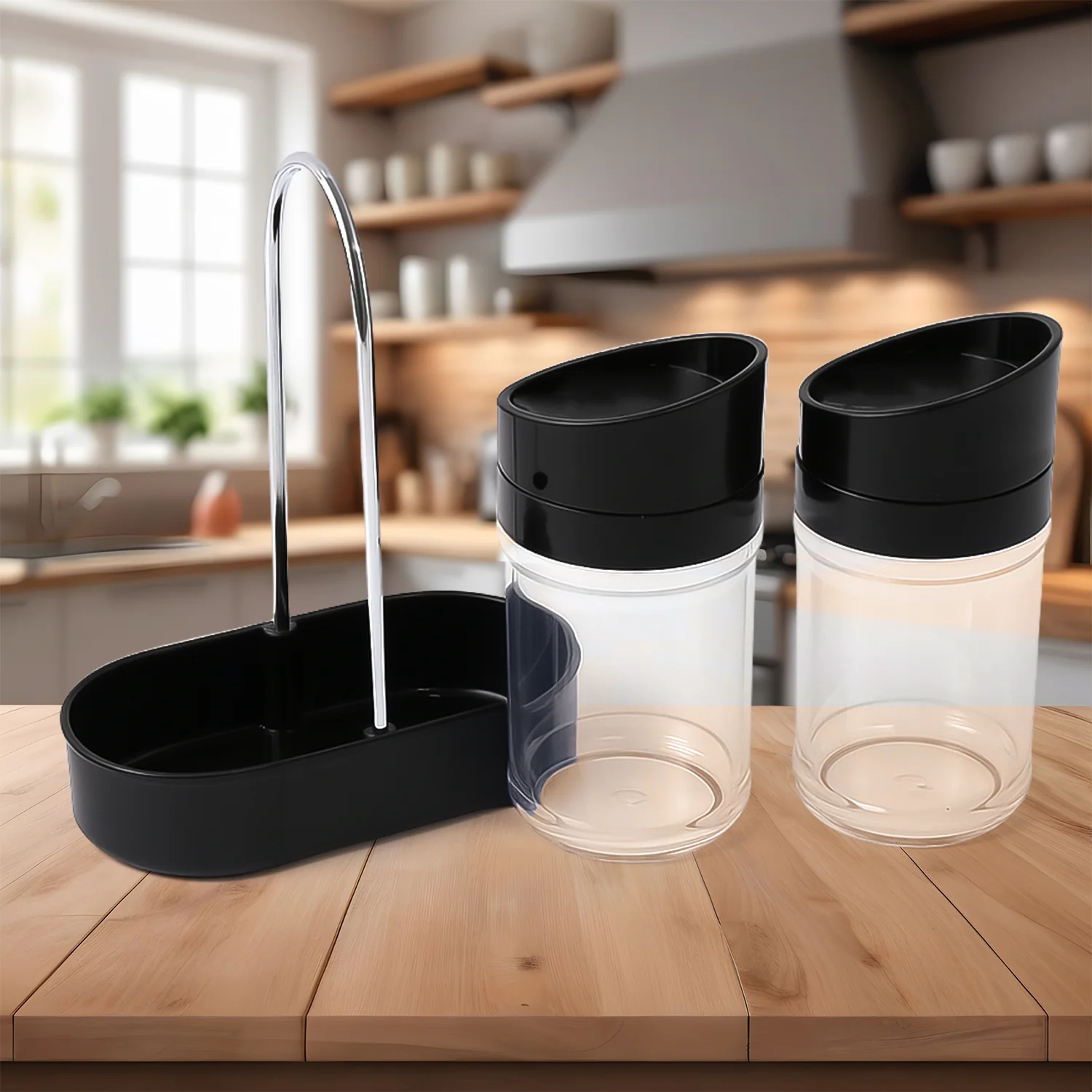 Apex Helix Salt N' Pepper 2-Piece Plastic Jar Set with Stand - Image 3