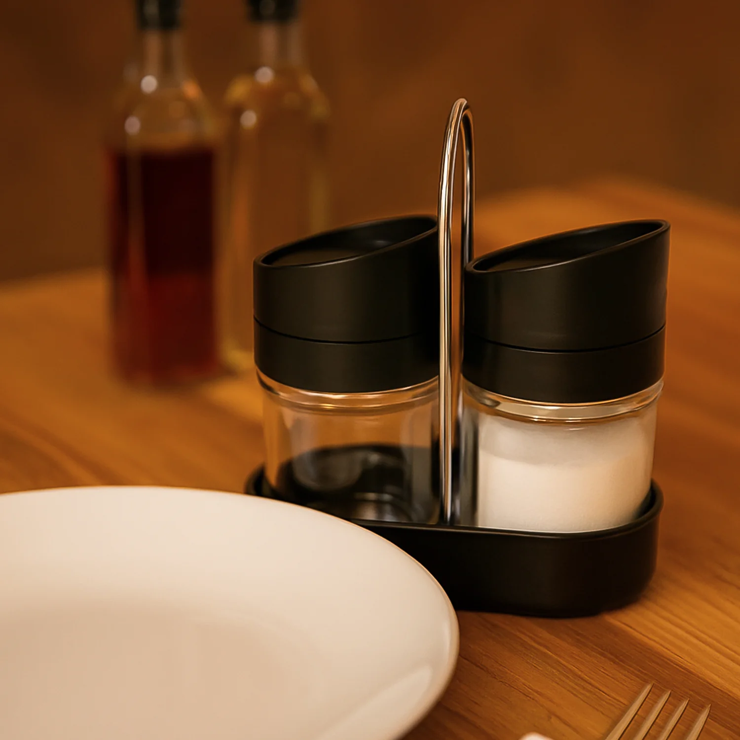 Apex Helix Salt N' Pepper 2-Piece Plastic Jar Set with Stand - Image 4