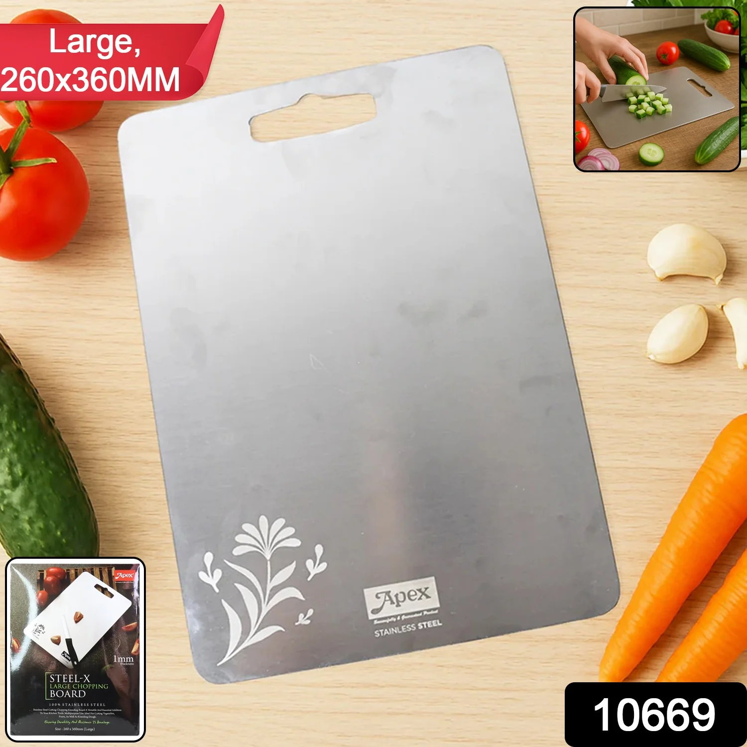 Apex Large Stainless Steel Multipurpose Chopping & Cutting Board (260x360mm / 1 Pc) - Image 7