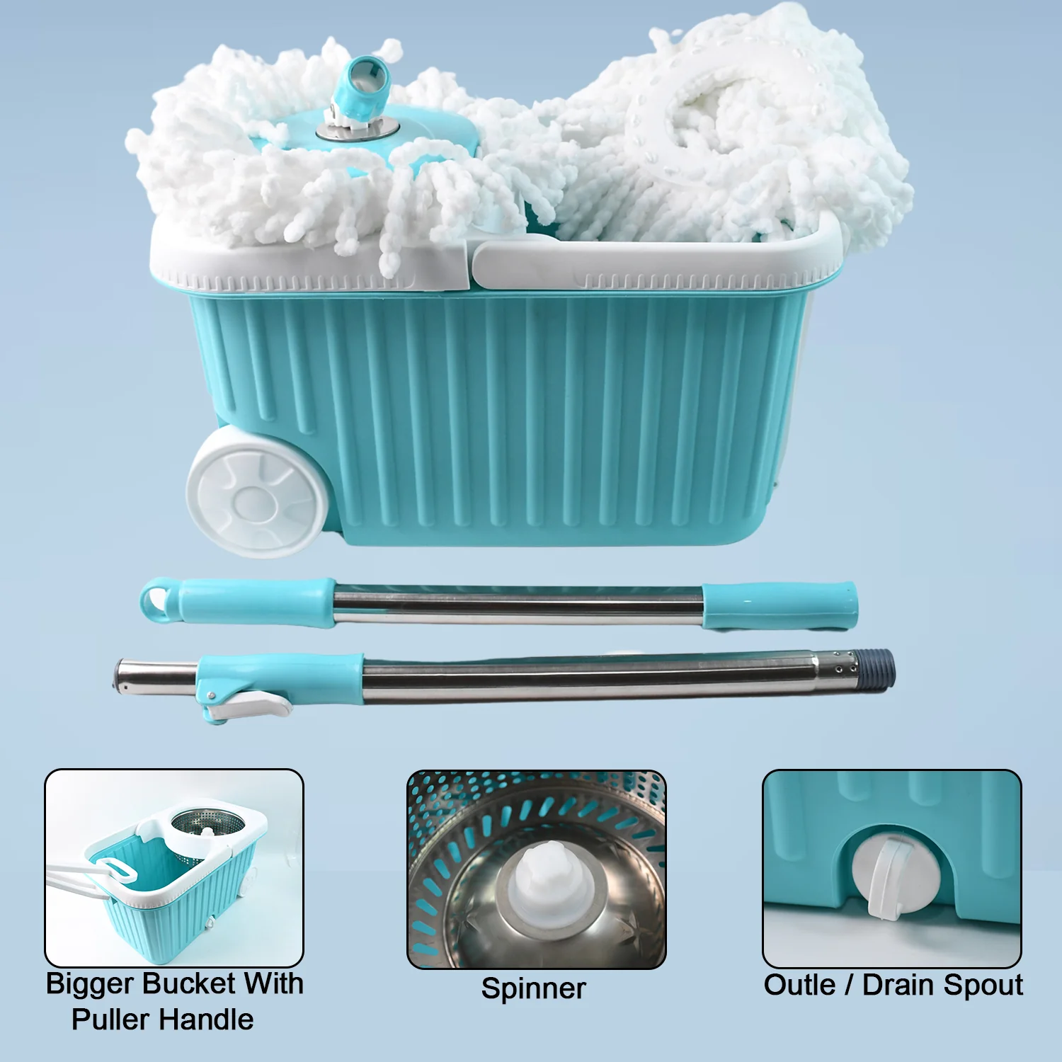 Apex Magic 360° Spin Mop Cleaning System with Stainless Steel Spinner - Image 4