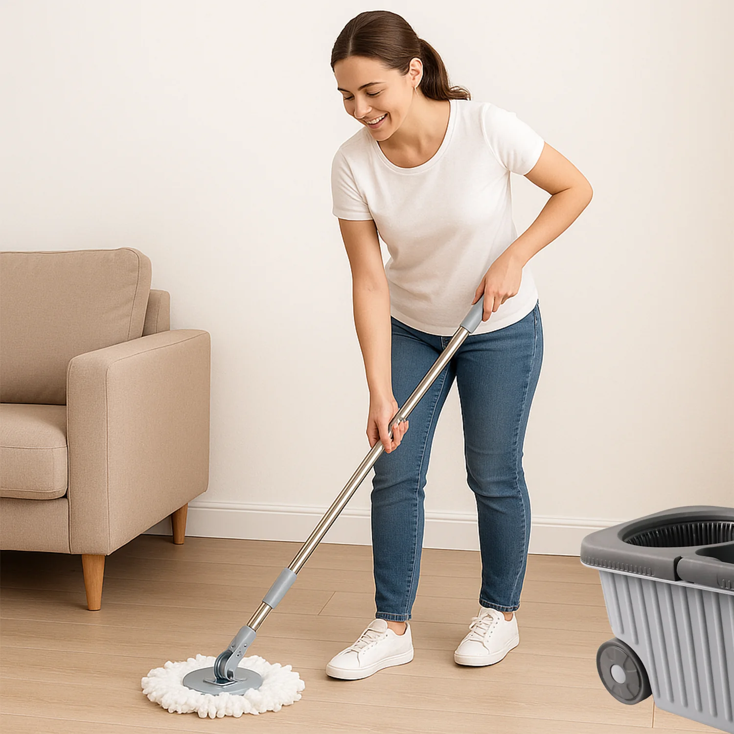 Apex Magic Spin Mop Cleaning Set with Dual Chamber Bucket & Wheels - Image 3