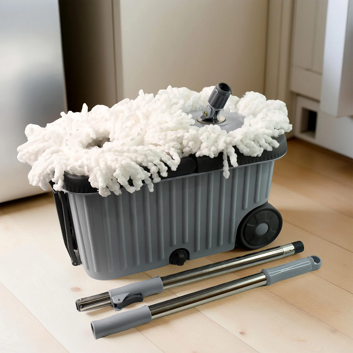 Apex Magic Spin Mop Cleaning Set with Dual Chamber Bucket & Wheels - Image 4