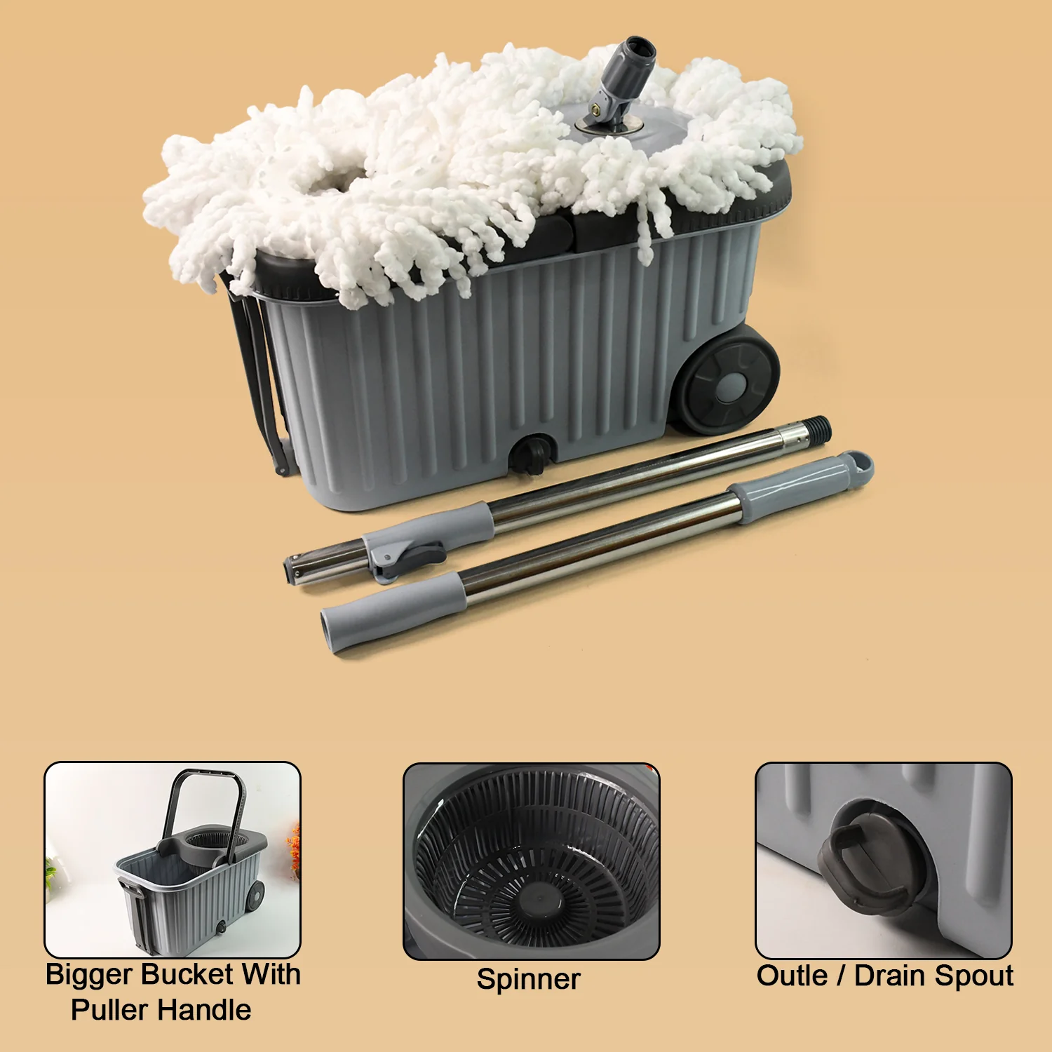 Apex Magic Spin Mop Cleaning Set with Dual Chamber Bucket & Wheels - Image 6