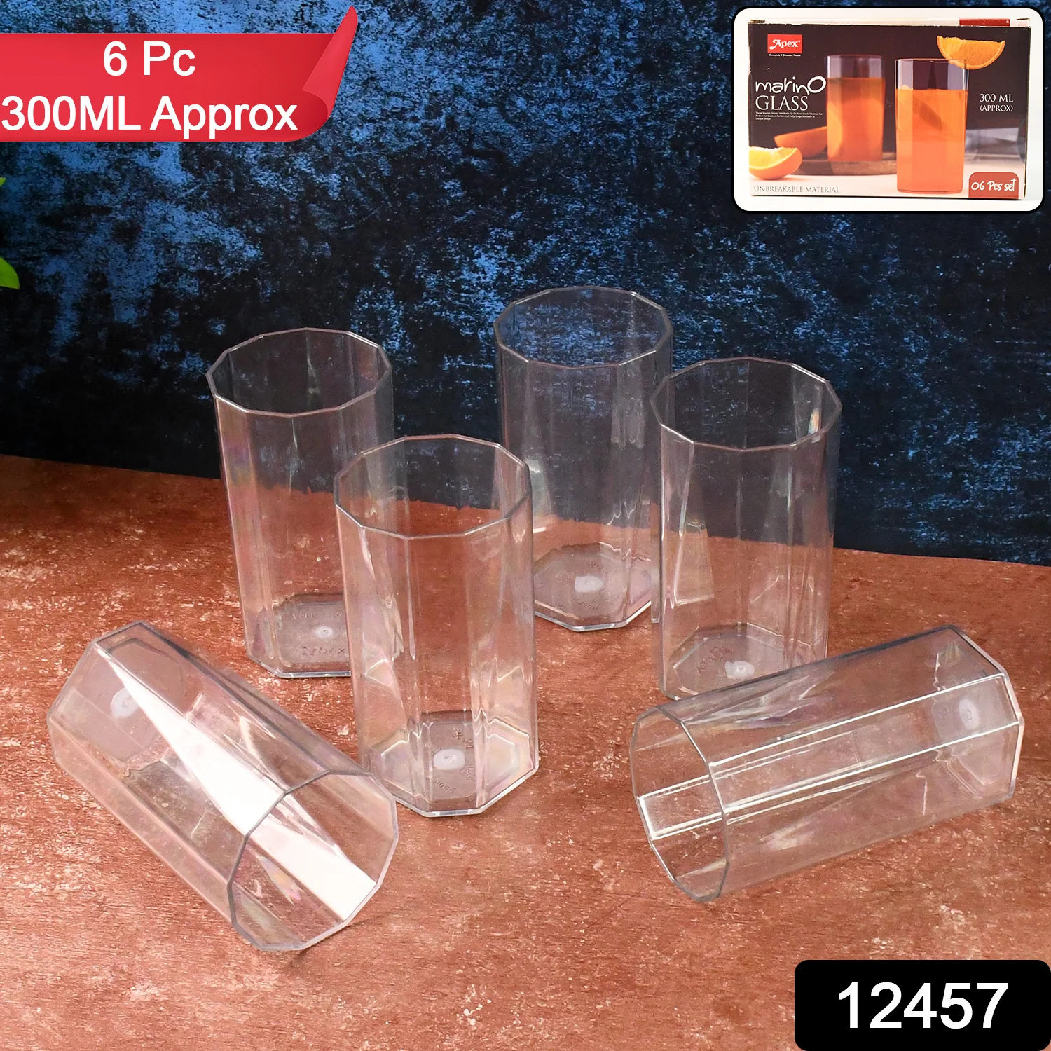 Apex Merino N’ Glass Unbreakable Plastic Drinking Glass Set (6Pc/300ml) Approx - Image 2