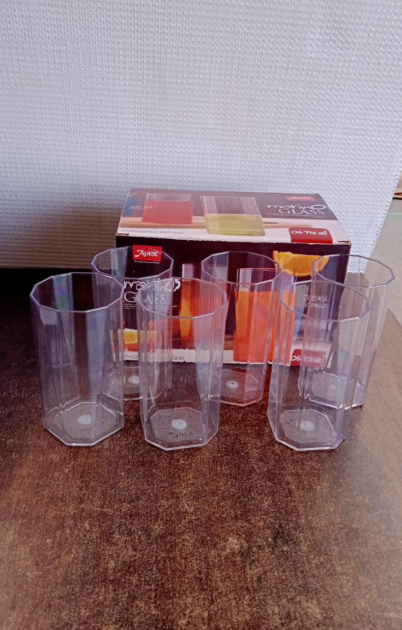 Apex Merino N’ Glass Unbreakable Plastic Drinking Glass Set (6Pc/300ml) Approx - Image 7