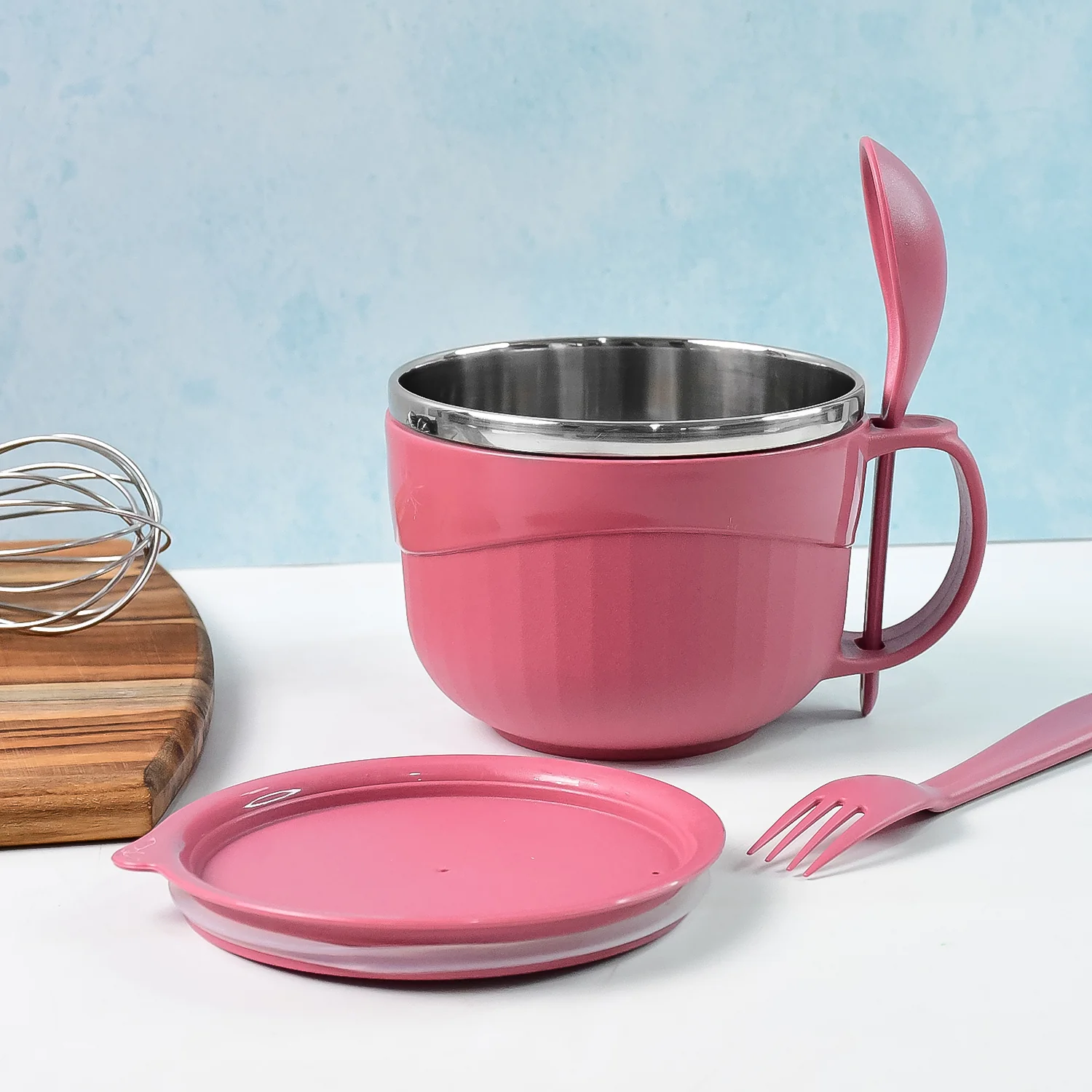 Apex Premium 700 ML Multipurpose Noodle Bowl with Handle, Lid and Fork - Image 3