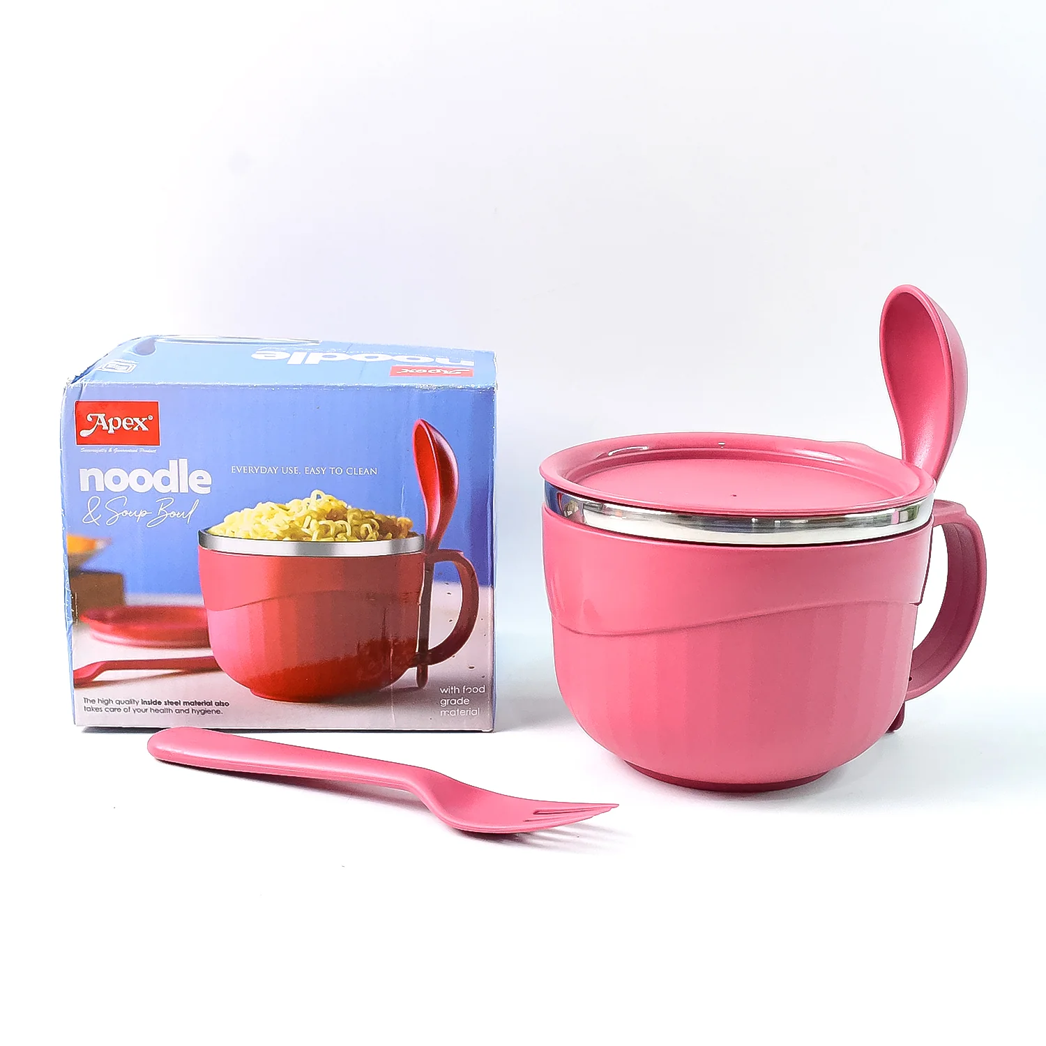 Apex Premium 700 ML Multipurpose Noodle Bowl with Handle, Lid and Fork - Image 5