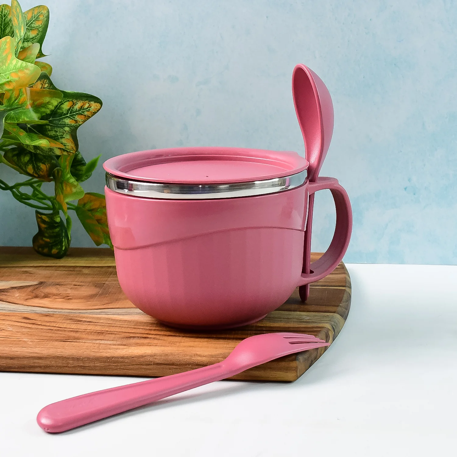 Apex Premium 700 ML Multipurpose Noodle Bowl with Handle, Lid and Fork - Image 6