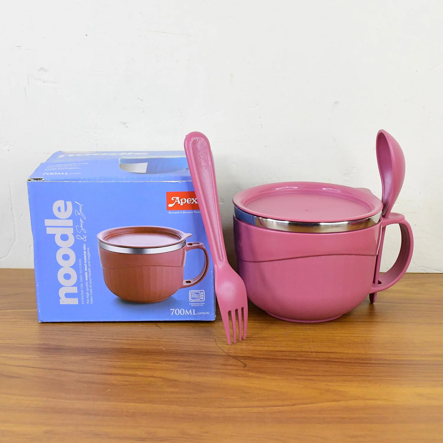 Apex Premium 700 ML Multipurpose Noodle Bowl with Handle, Lid and Fork - Image 7