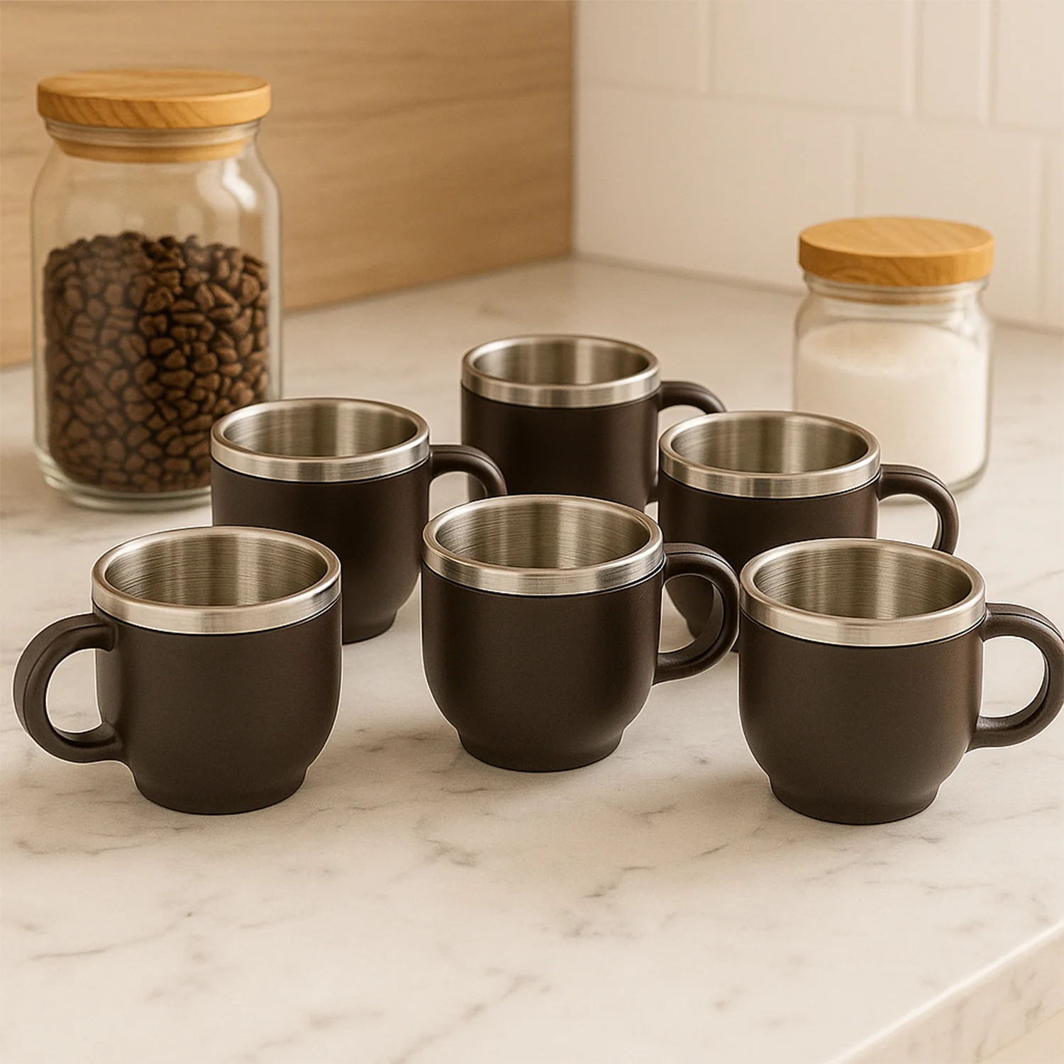 Apex Premium Double Wall Stainless Steel Cappuccino Mug Gift Set (6 Pc / 100 ML) - Image 4
