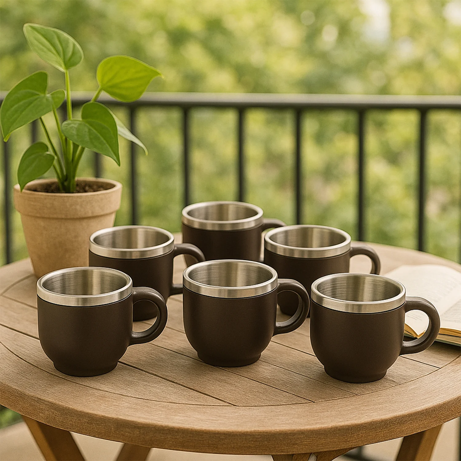 Apex Premium Double Wall Stainless Steel Cappuccino Mug Gift Set (6 Pc / 100 ML) - Image 6