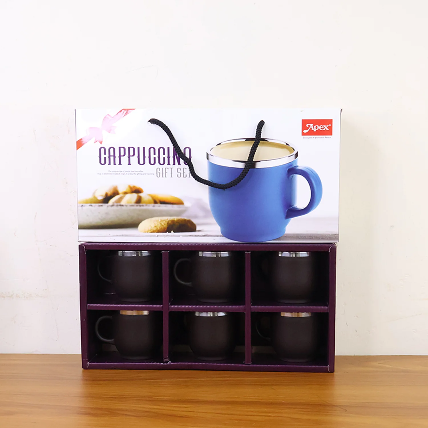 Apex Premium Double Wall Stainless Steel Cappuccino Mug Gift Set (6 Pc / 100 ML) - Image 8