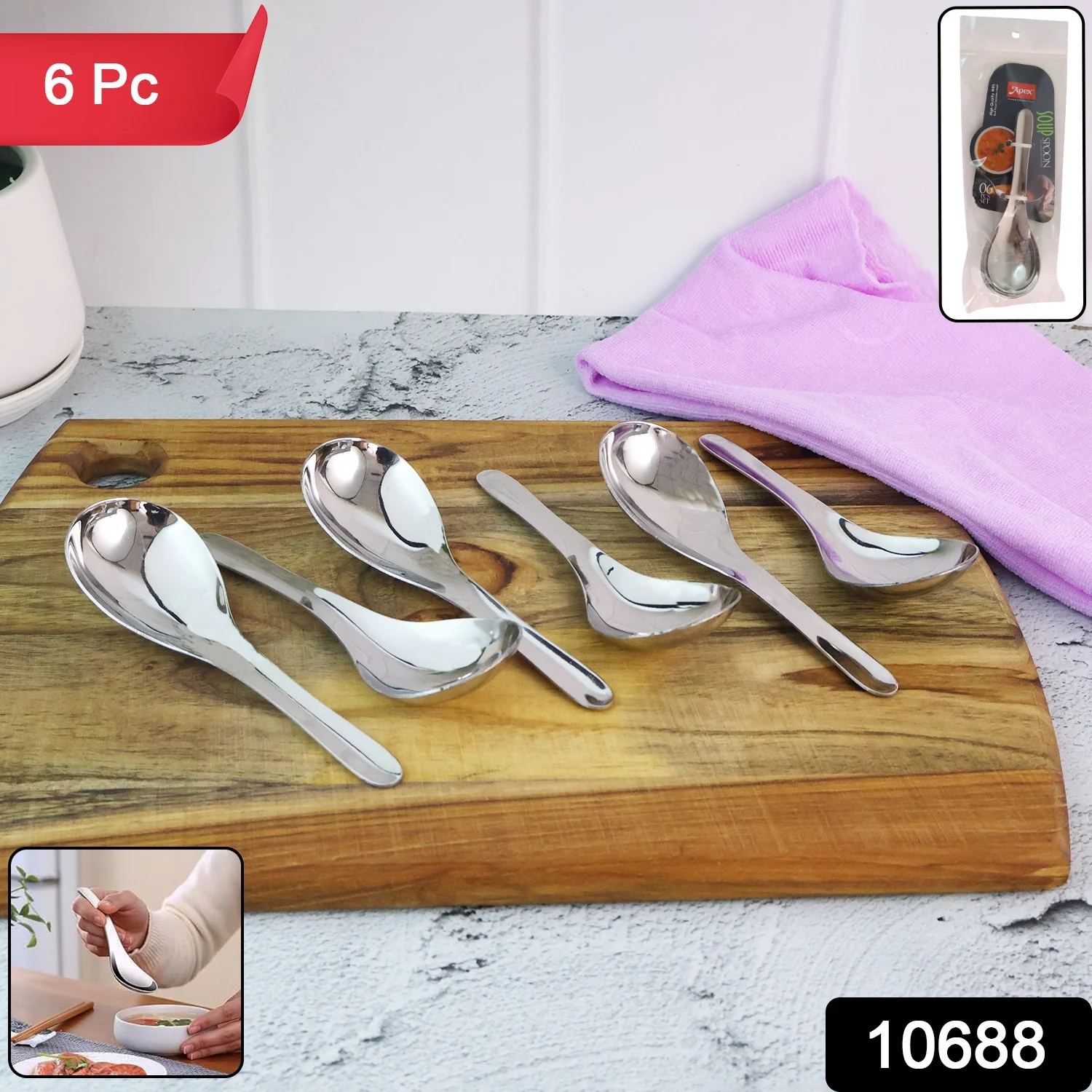 Apex Premium Stainless Steel Soup Spoon Set – 6 Pieces - Image 2