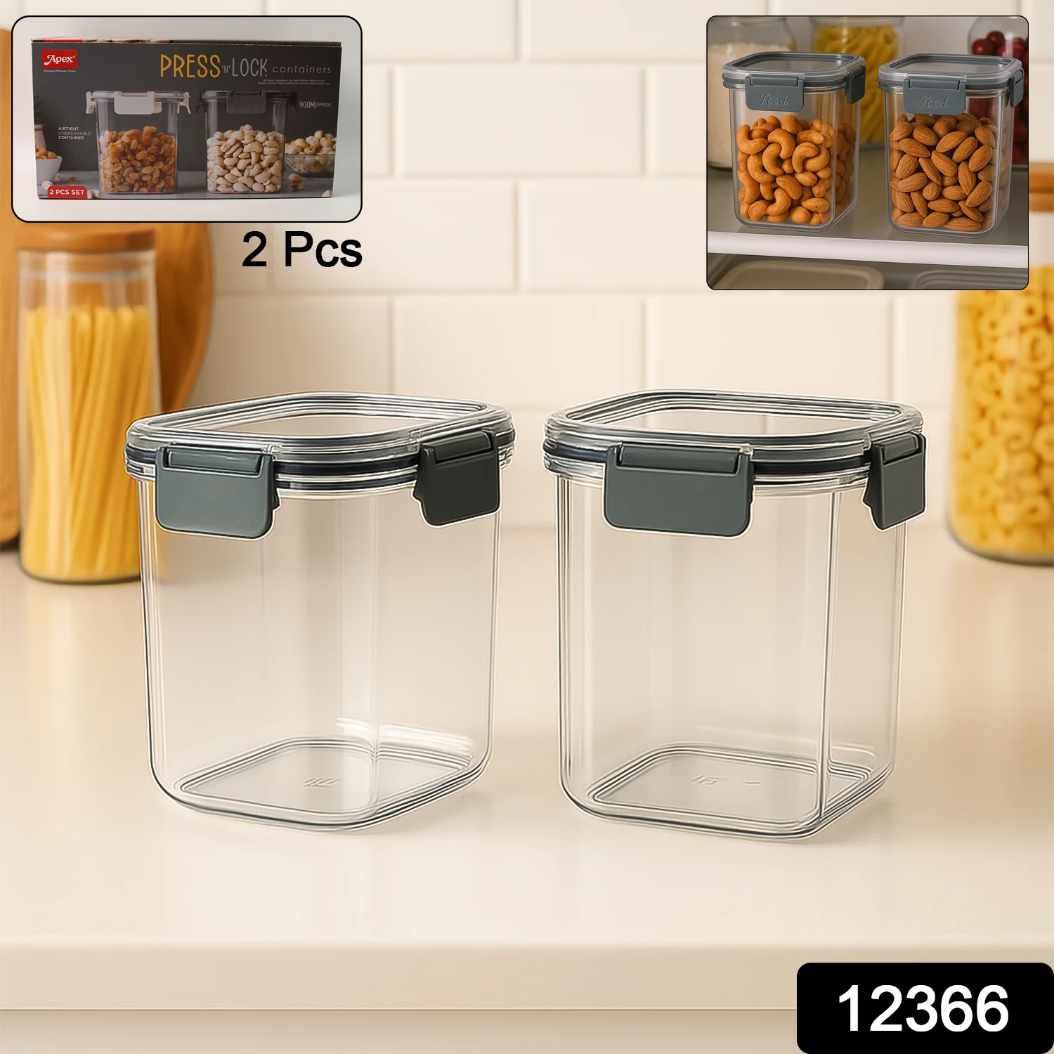 Apex Press N’ Lock Airtight Food Storage Container Set (2Pc/900ml) Approx - Image 2