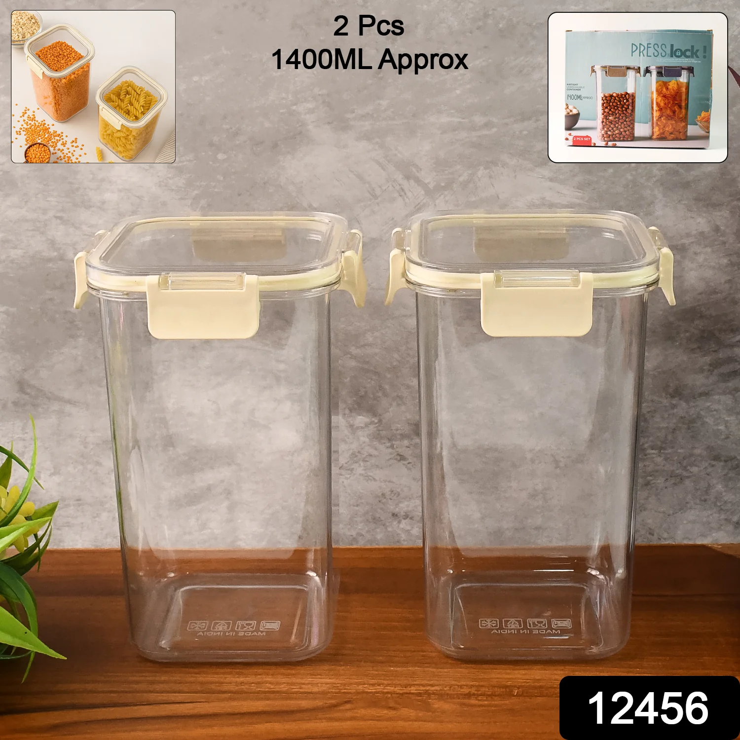 Apex Press N’ Lock Airtight Kitchen Storage Container Set (2Pc/1400ml) Approx - Image 2