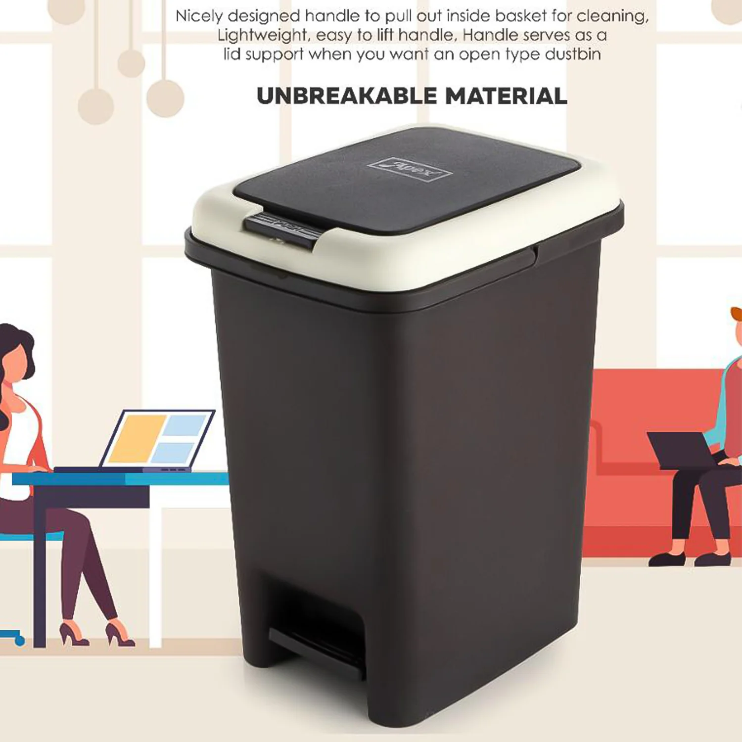 Apex Push N Pedal Plastic Dustbin 10L Capacity (1 Pc) - Image 3