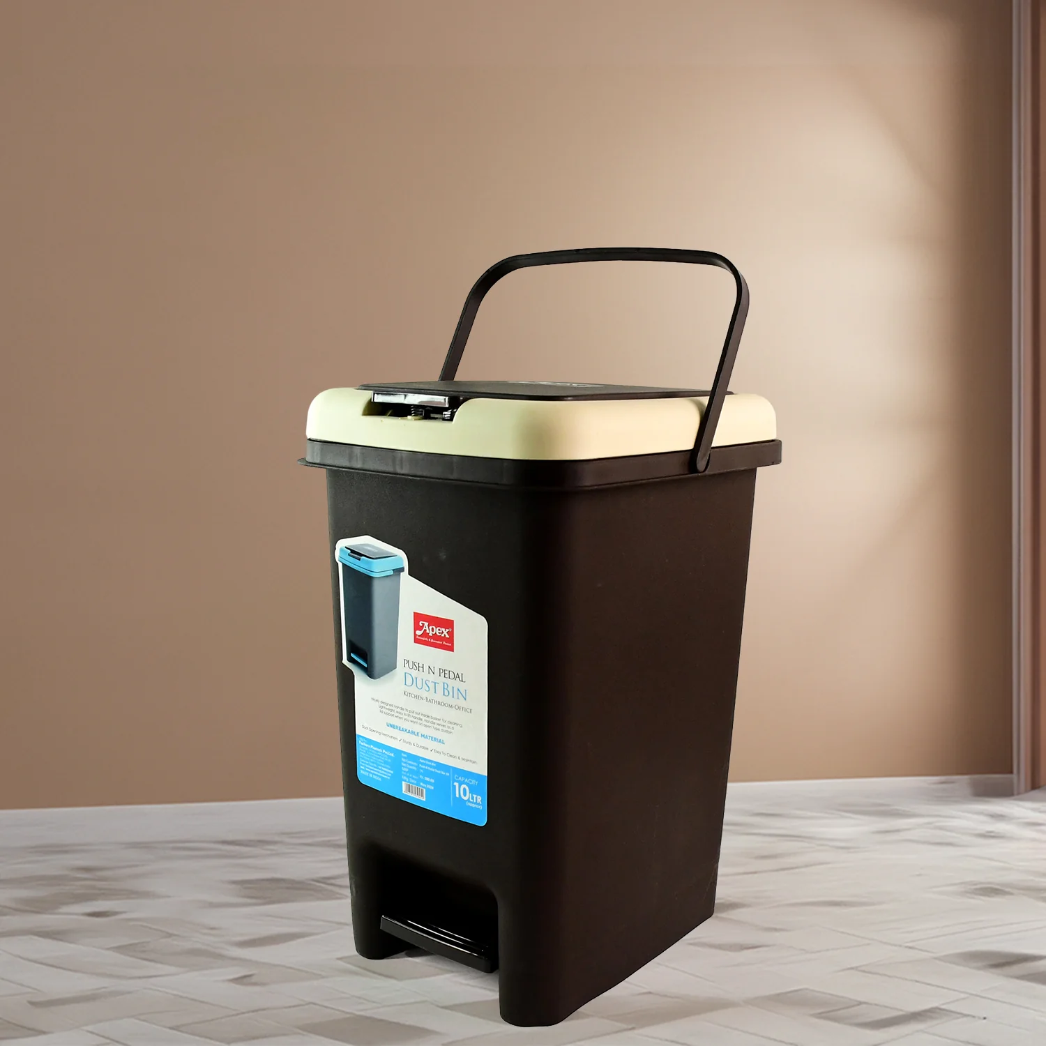 Apex Push N Pedal Plastic Dustbin 10L Capacity (1 Pc) - Image 4