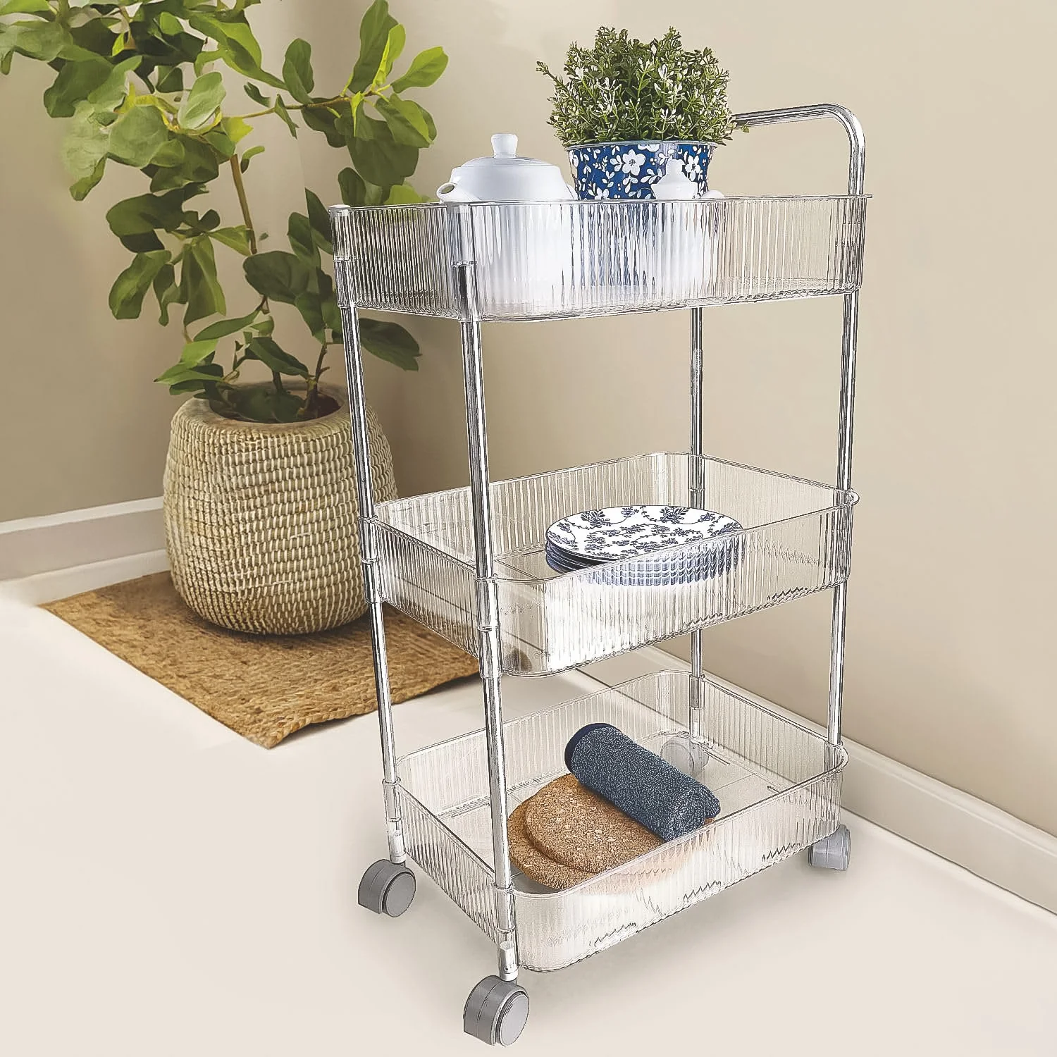 Apex Sapphire 3-Layer Multipurpose Storage Trolley with Wheels - Image 3