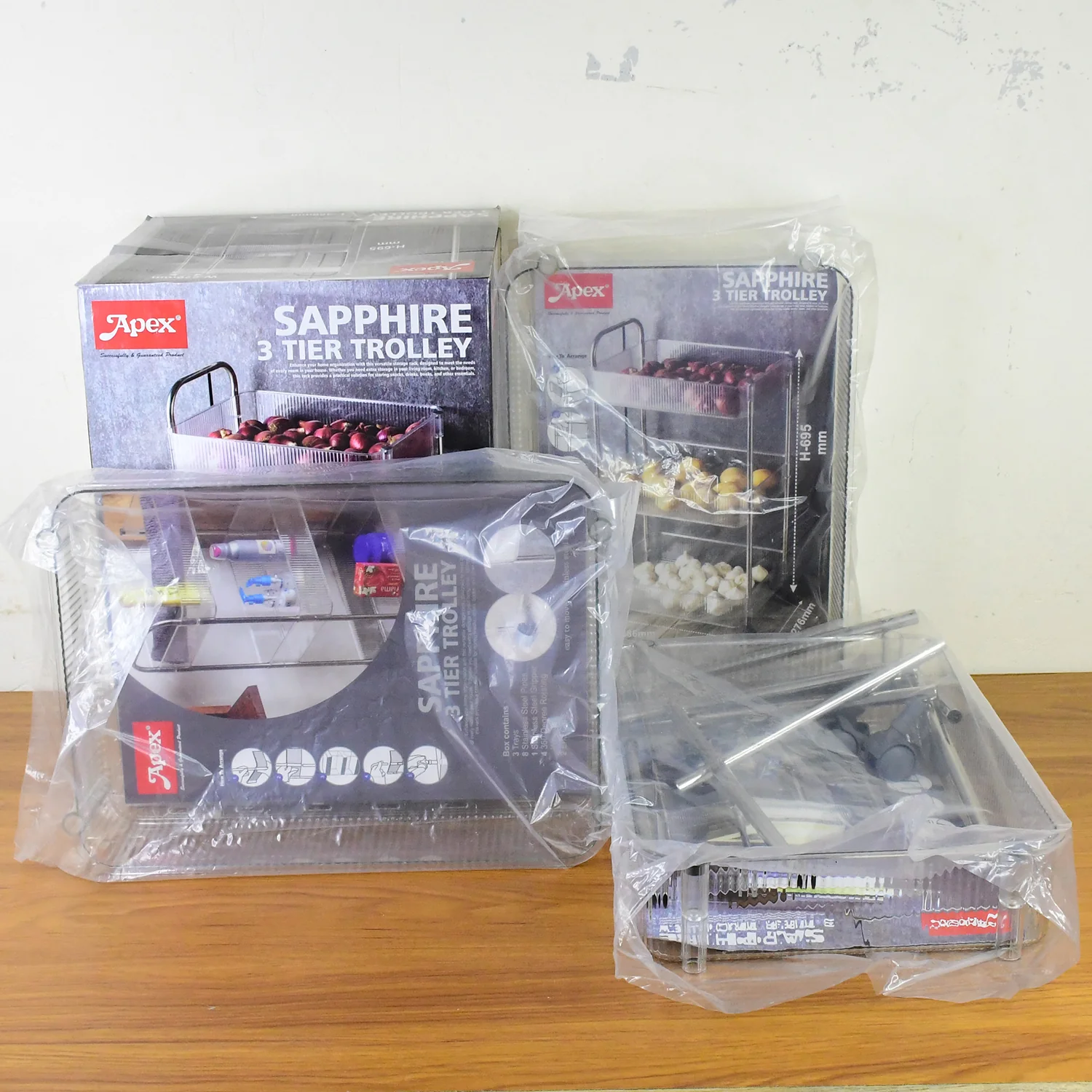 Apex Sapphire 3-Layer Multipurpose Storage Trolley with Wheels - Image 8