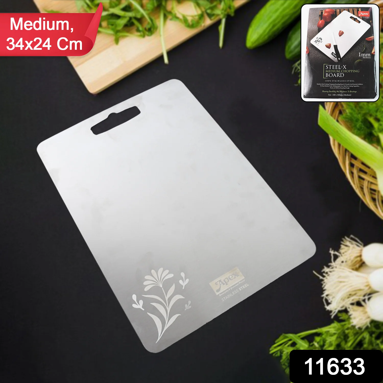 Apex Steel-X Stainless Steel Medium Chopping Board - Image 2