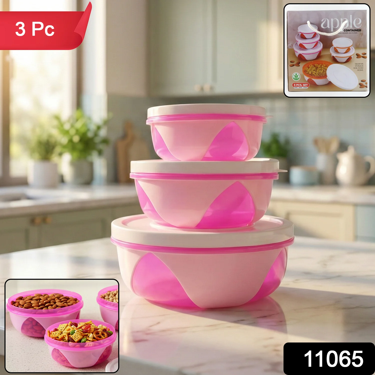 Apple Set of 3 Plastic Storage Containers (1 Pc) - Image 2