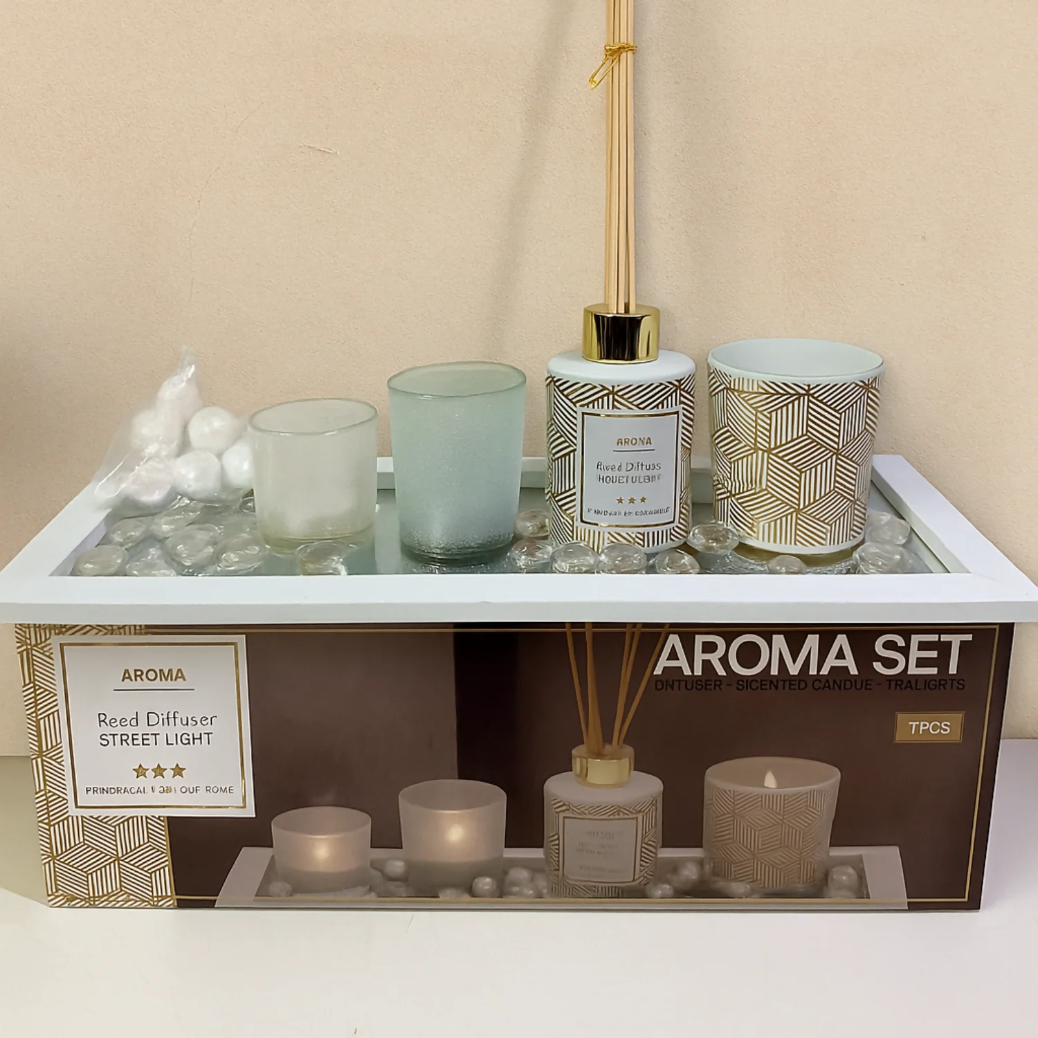 Aroma Premium 7-Piece Reed Diffuser & Scented Candle Gift Set | Home Fragrance Decor with Glass Tealight Holders | Relaxing Aromatherapy Set for Living Room, Bedroom & Office | Elegant Gifting Box for All Occasions - Image 2