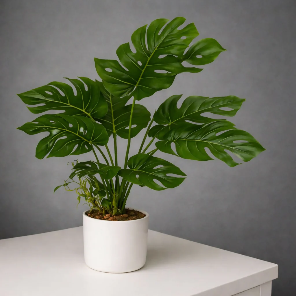 Artificial Monstera Leaf Plant with Pot for Home & Office Table Décor - Image 3
