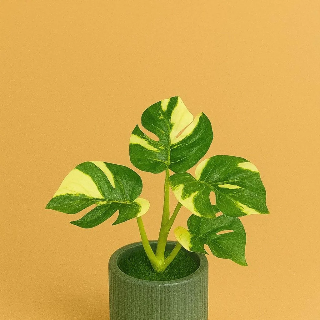 Artificial Monstera Leaf Tabletop Plant with Decorative Pot for Home Décor - Image 3