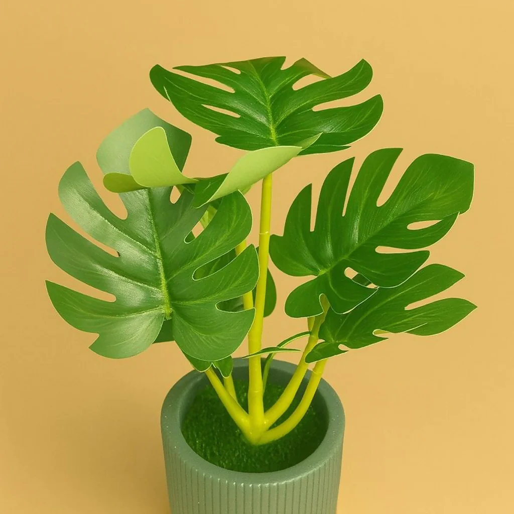 Artificial Monstera Leaf Tabletop Plant with Decorative Pot for Home Décor - Image 4