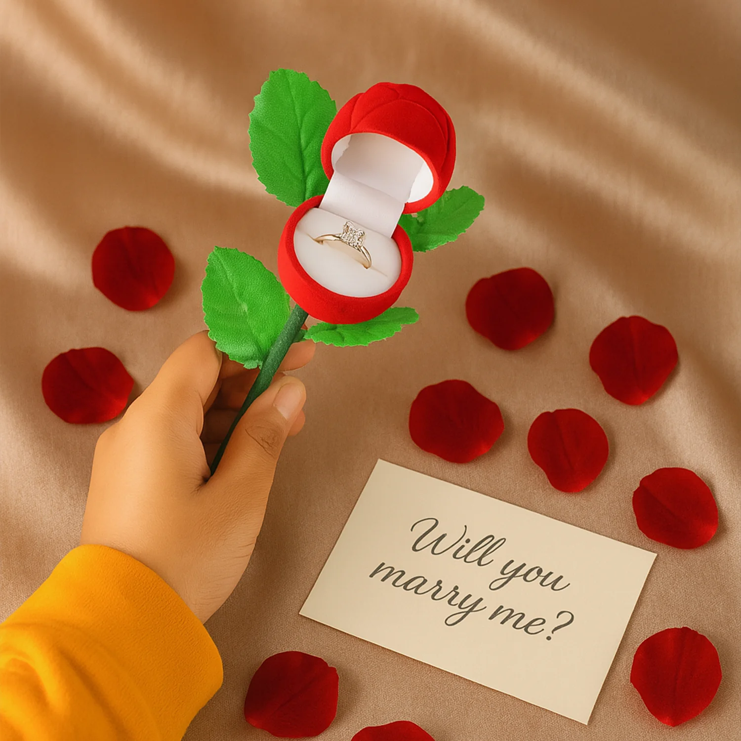 Artificial Rose Flower Shaped Jewelry Ring Box (1 Pc) - Image 4