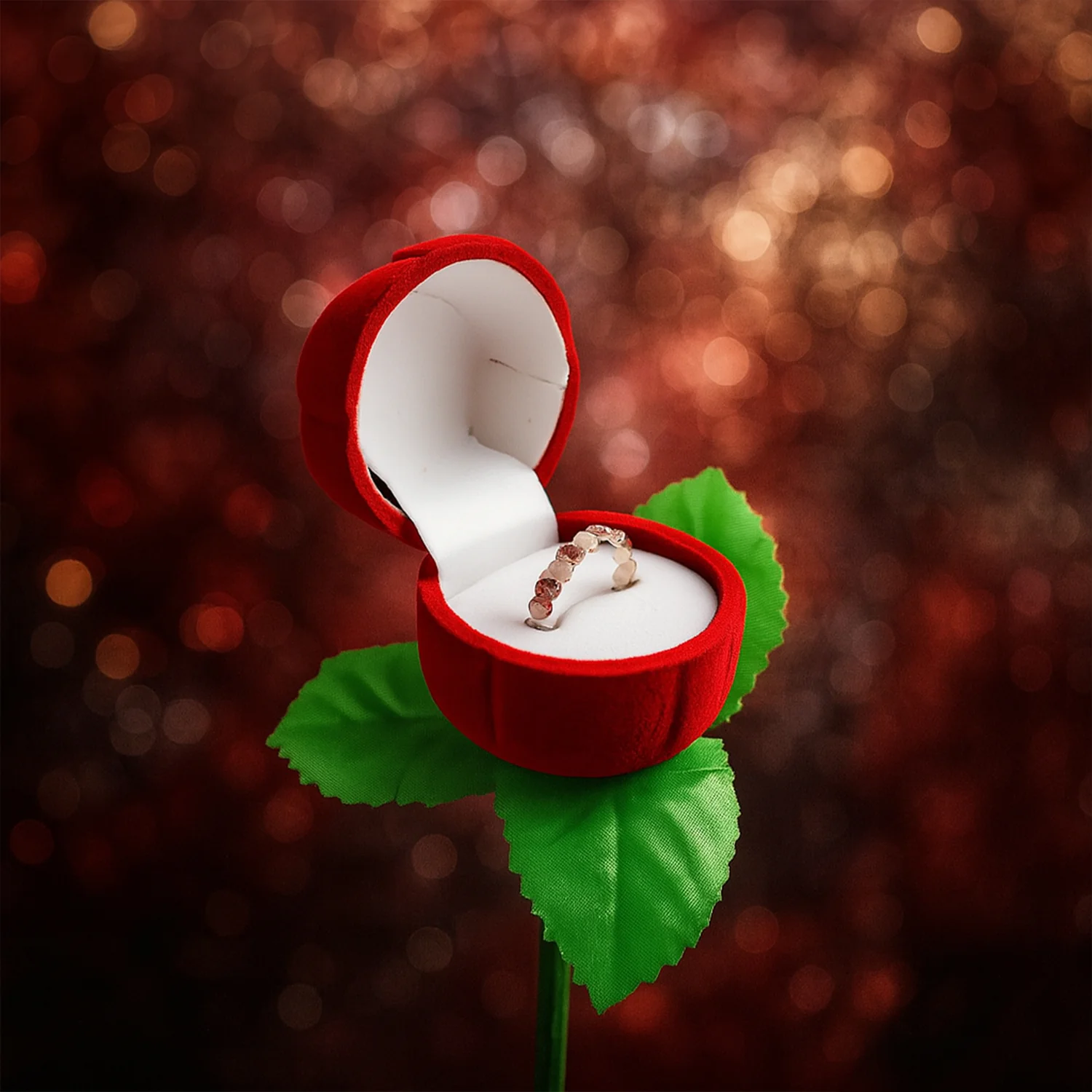Artificial Rose Flower Shaped Jewelry Ring Box (1 Pc) - Image 6