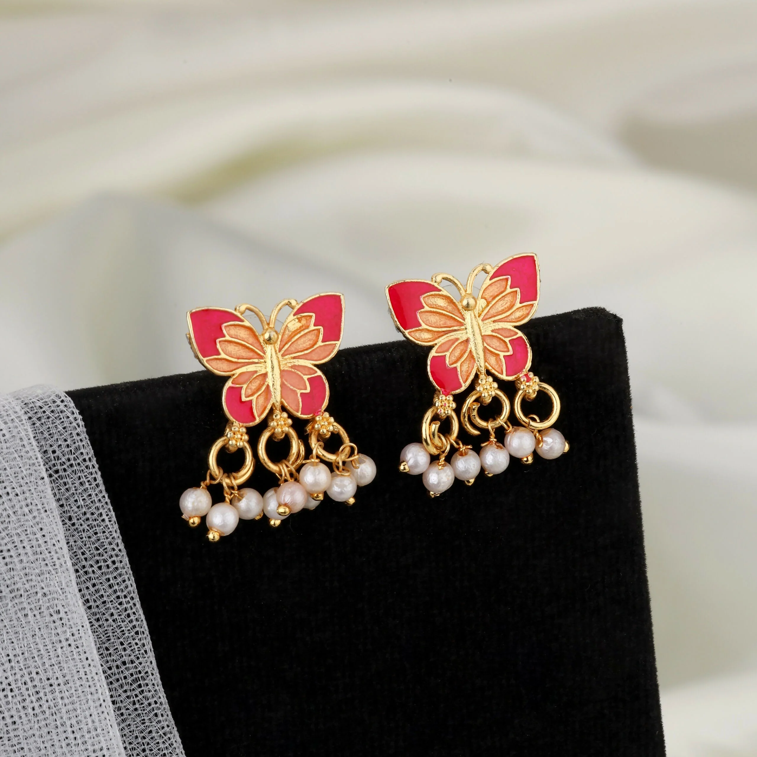 Artistic Meenakari Butterfly Choker Necklace Set with Pearl Drops - Image 2