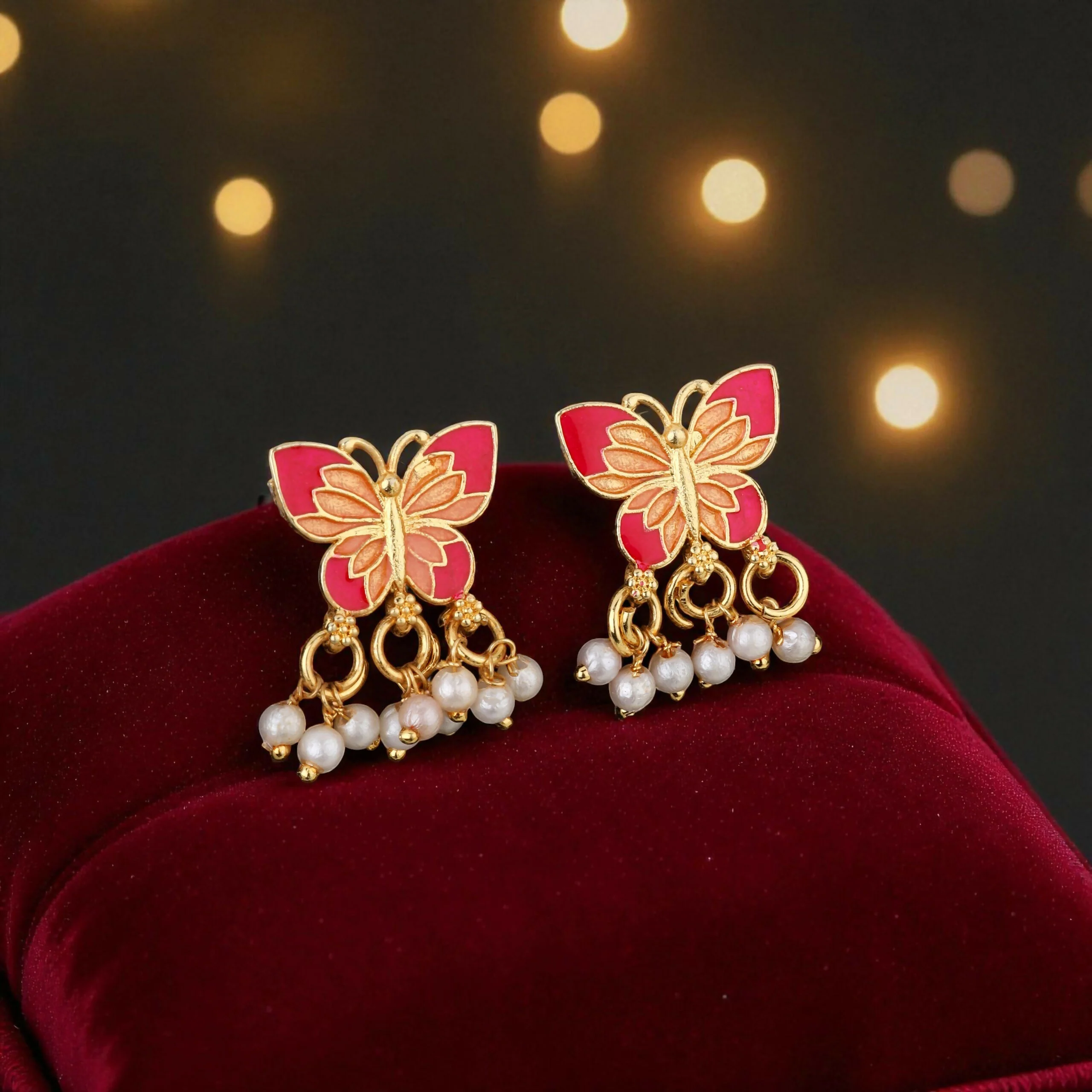Artistic Meenakari Butterfly Choker Necklace Set with Pearl Drops - Image 4