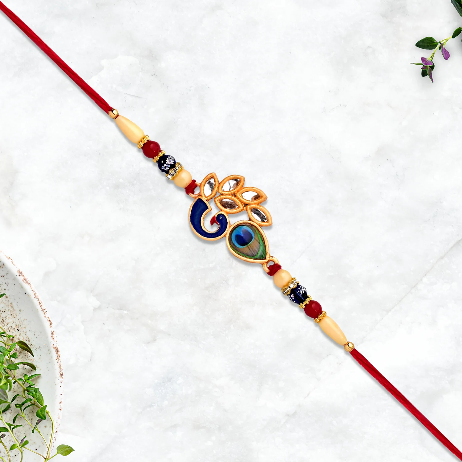 Artistic Mor Pankh Rakhi with Colorful Enamel and Traditional Thread - Image 4