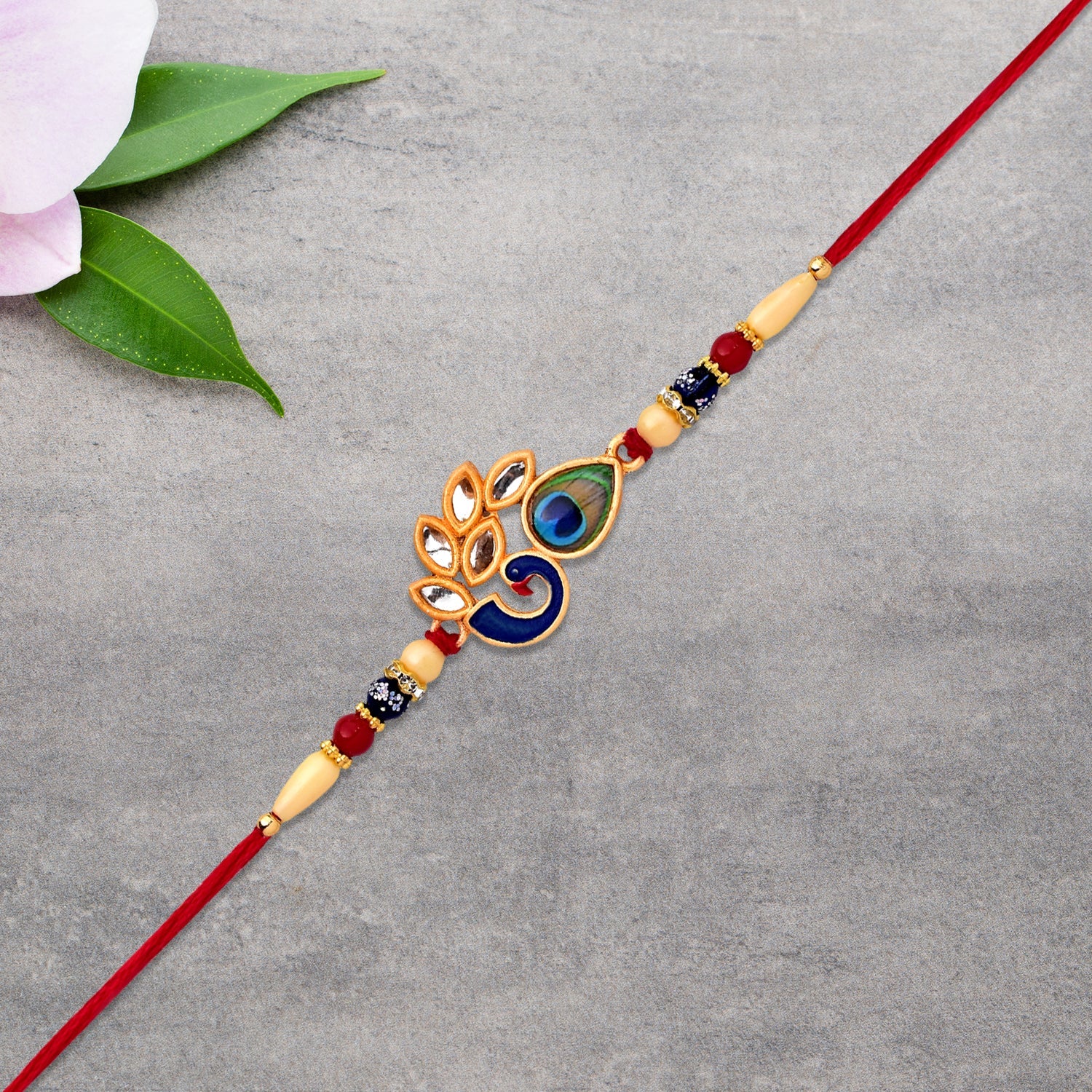Artistic Mor Pankh Rakhi with Colorful Enamel and Traditional Thread - Image 6