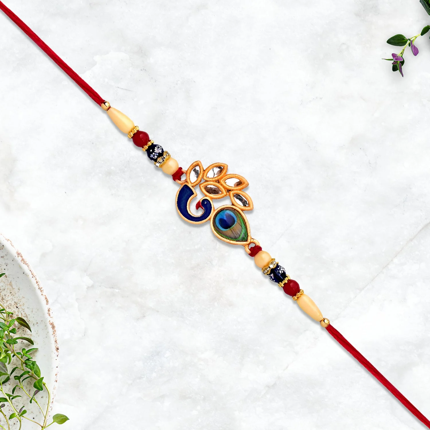 Artistic Mor Pankh Rakhi with Colorful Enamel and Traditional Thread - Image 7