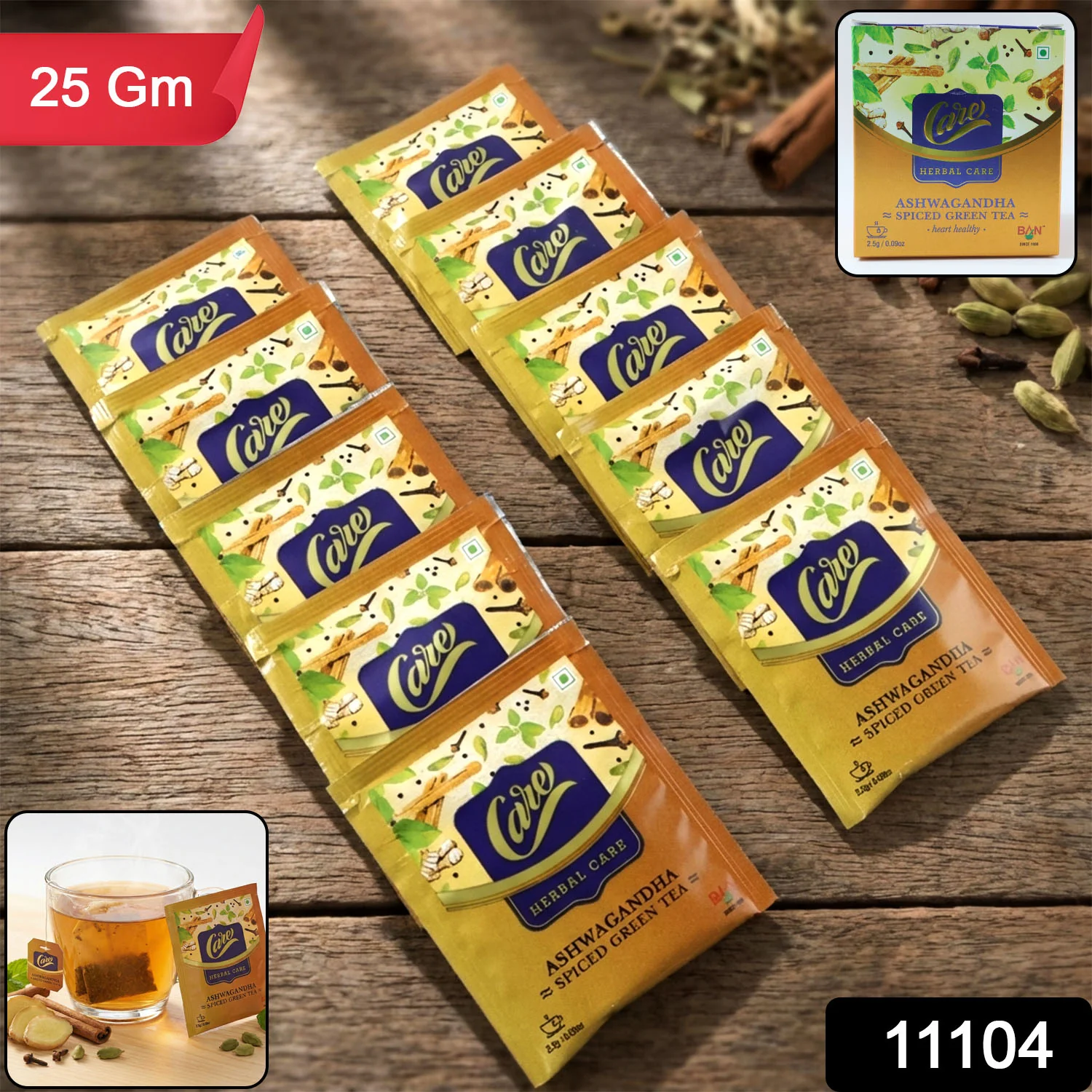 Ashwagandha Spiced Green Tea (25 Gm, 1 Set / 10 Pc Sanchets) - Image 2